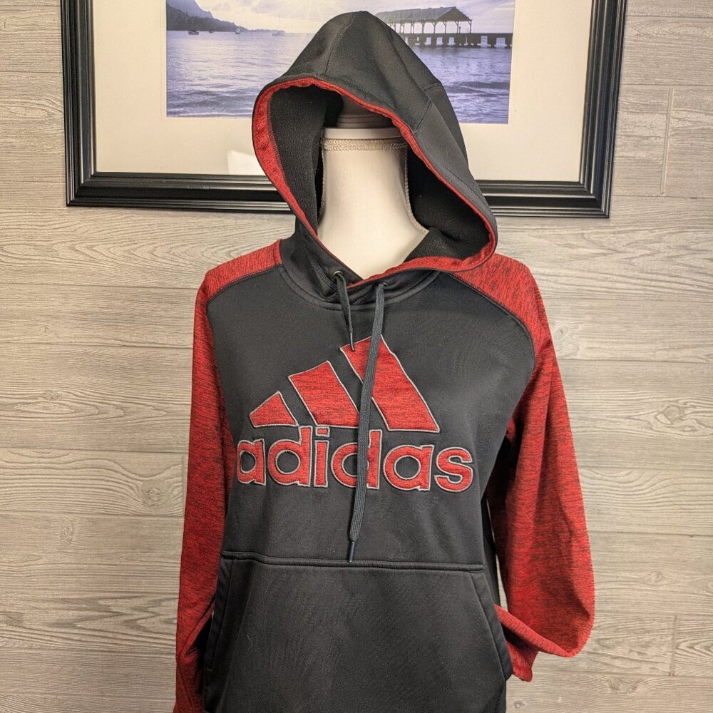 Adidas Hoodie Men's Hooded Sweatshirt Long Sleeve Climawarm Red/Black Size L
